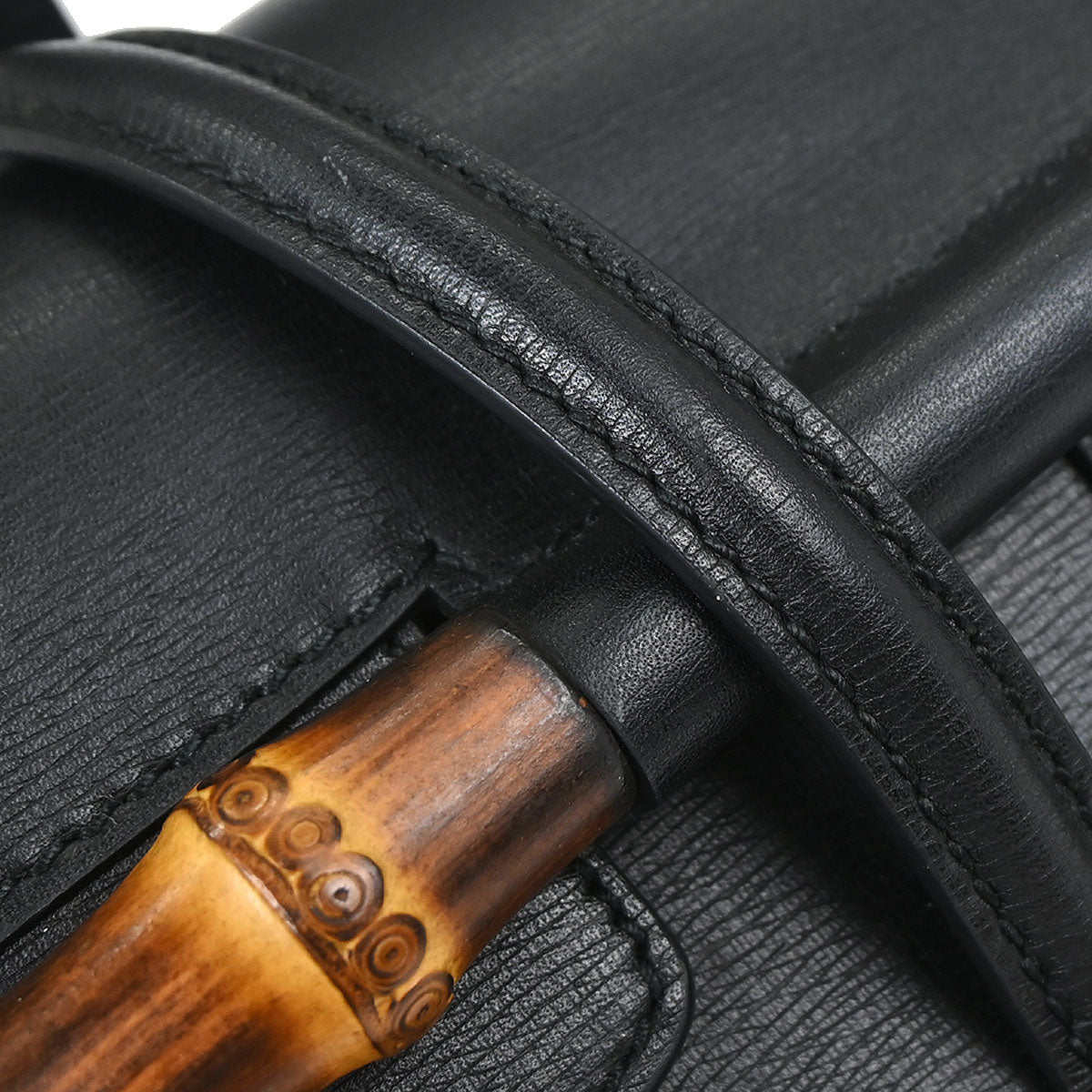 Gucci Black Leather Bamboo Handbag