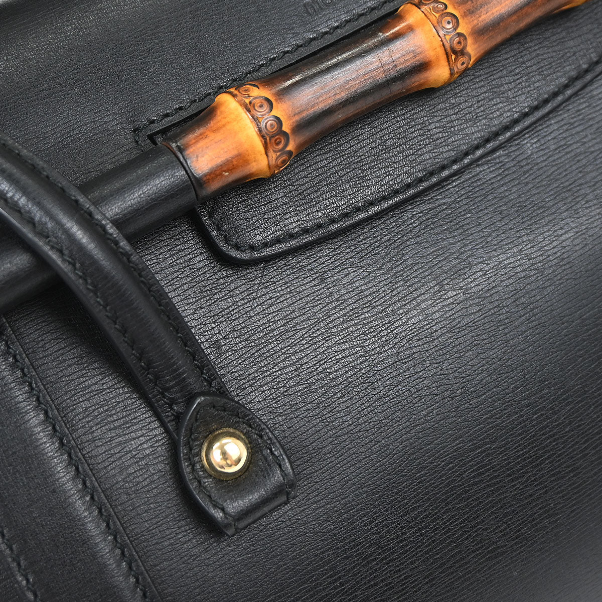Gucci Black Leather Bamboo Handbag