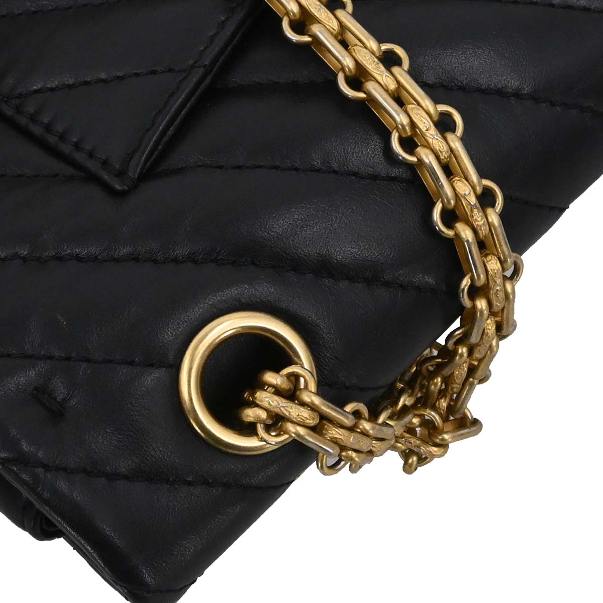 Chanel Black Lambskin Chevron 2.55 Small Double Flap Shoulder Bag