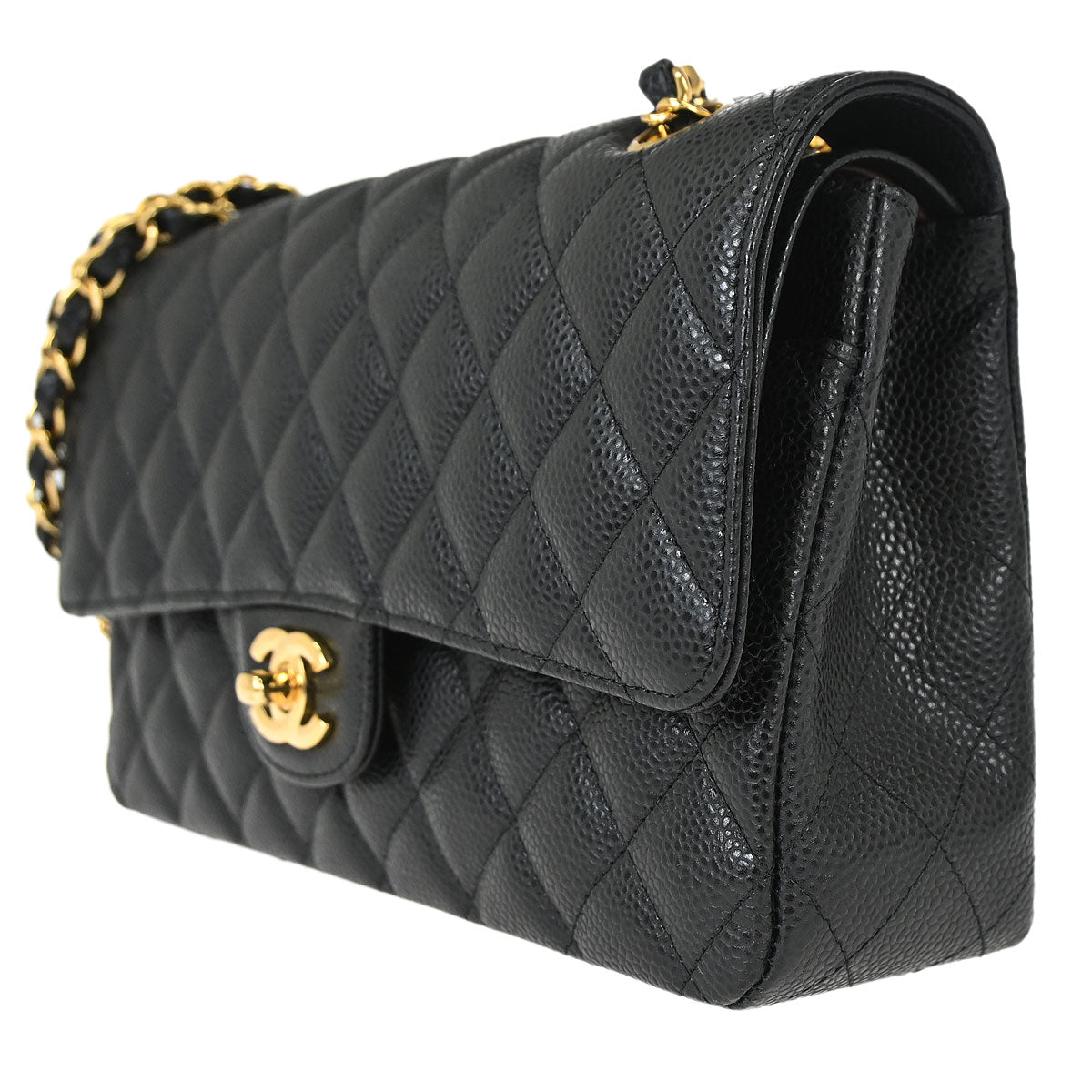 Chanel Black Caviar Skin Medium Classic Double Flap Shoulder Bag