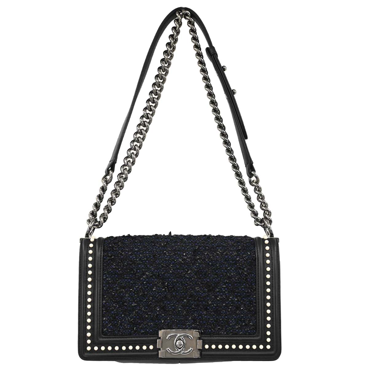 Boy Chanel Black Lambskin Tweed Medium Shoulder Bag