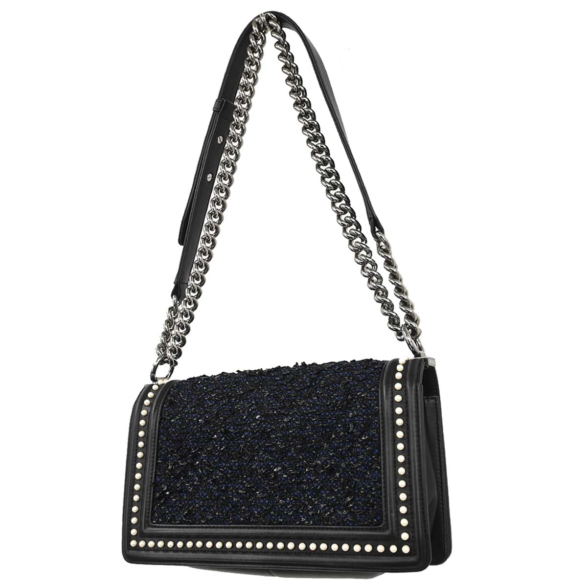 Boy Chanel Black Lambskin Tweed Medium Shoulder Bag