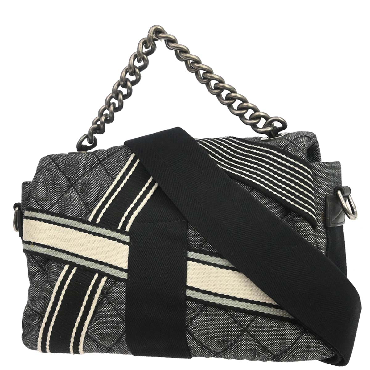 Chanel Black Quilted Denim Medium Airlines Buckle 2way Shoulder Handbag