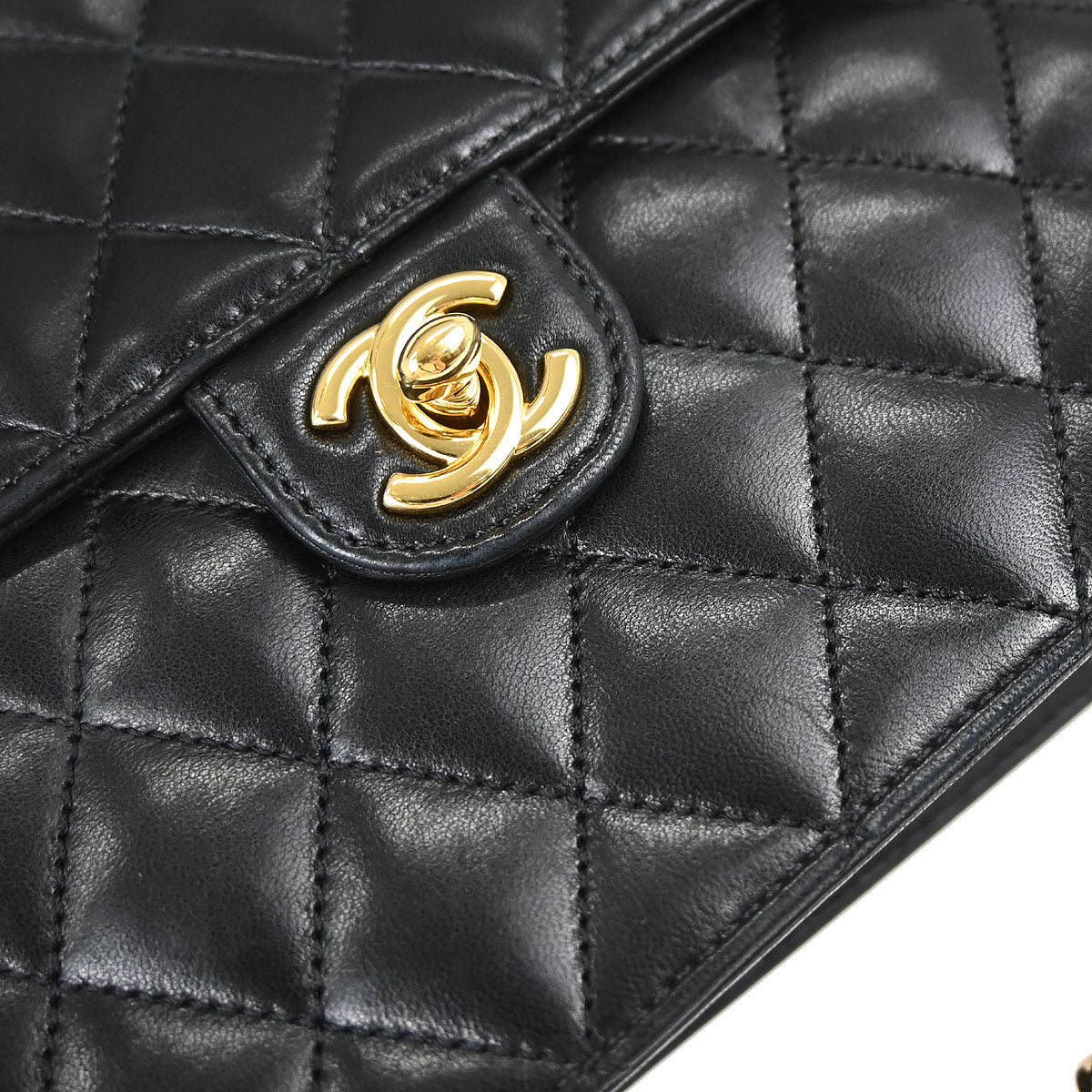 Chanel Black Lambskin Turnlock Medium Half Flap Shoulder Bag
