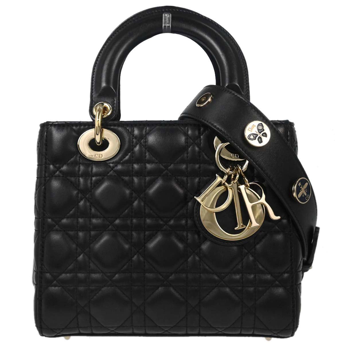 Christian Dior Black Lambskin Small Lady Dior Cannage 2way Shoulder Handbag