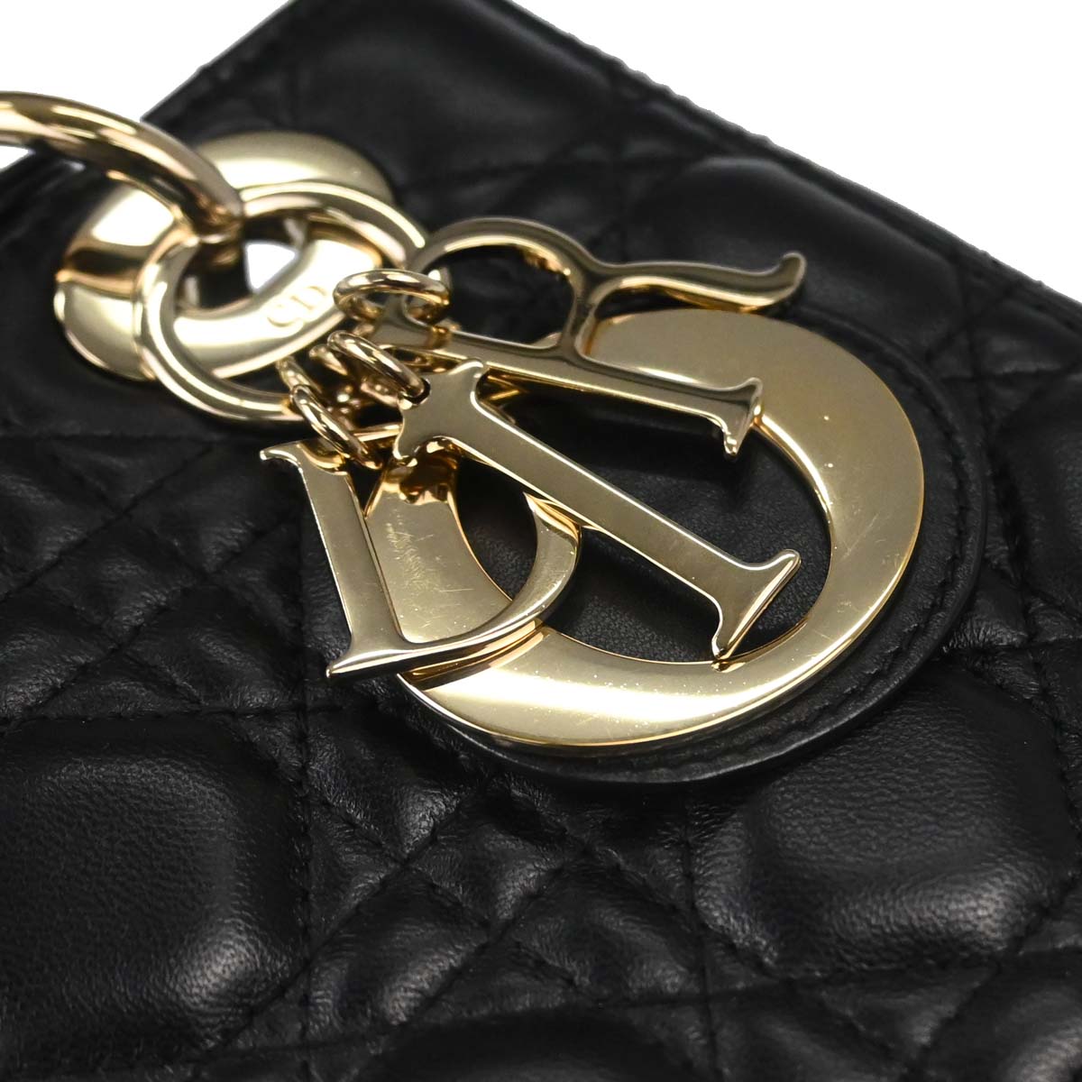 Christian Dior Black Lambskin Small Lady Dior Cannage 2way Shoulder Handbag