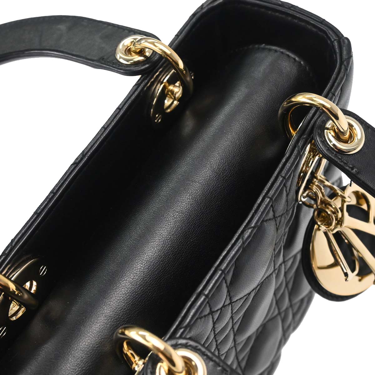 Christian Dior Black Lambskin Small Lady Dior Cannage 2way Shoulder Handbag