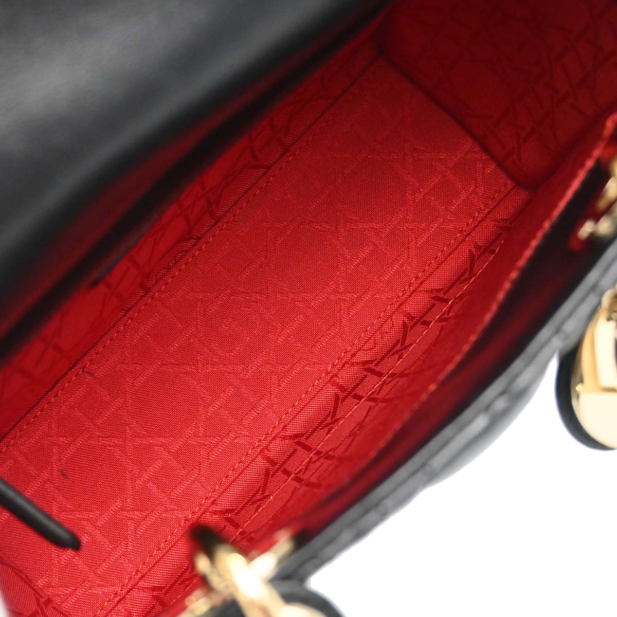 Christian Dior Black Lambskin Small Lady Dior Cannage 2way Shoulder Handbag