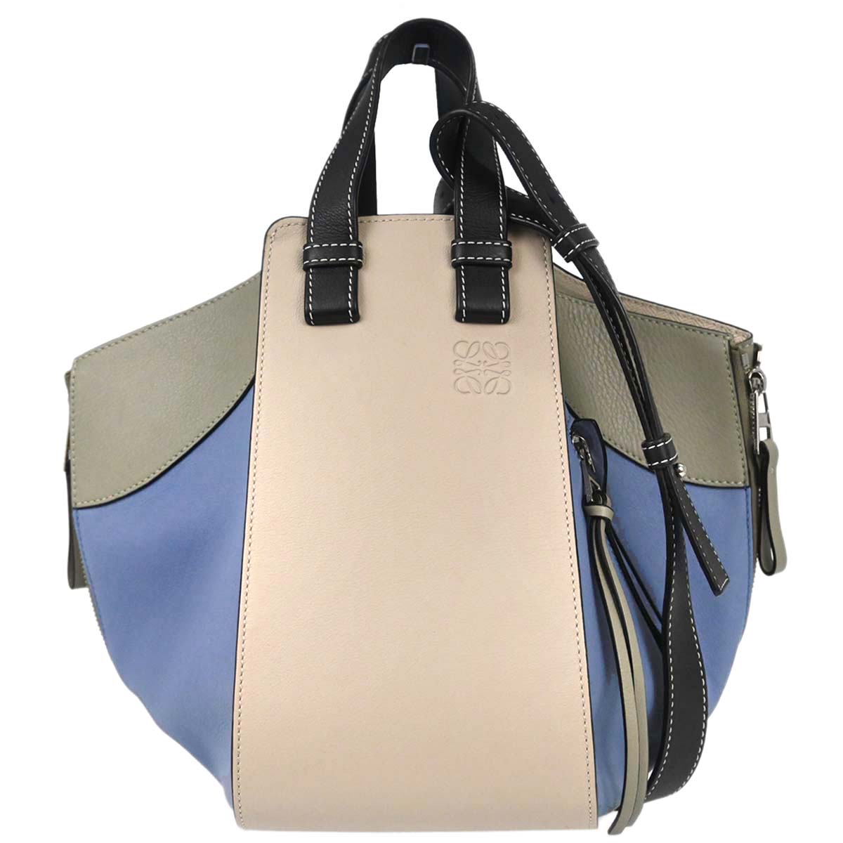 Loewe Blue Beige Black Hammock 2way Shoulder Tote Handbag