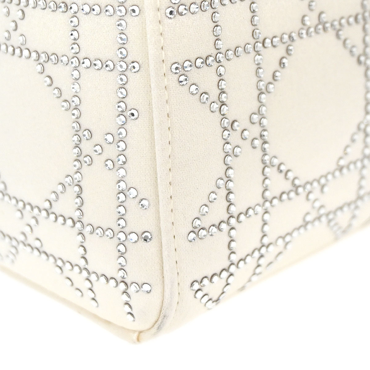 Christian Dior Ivory Satin Small Lady Dior 2way Shoulder Handbag