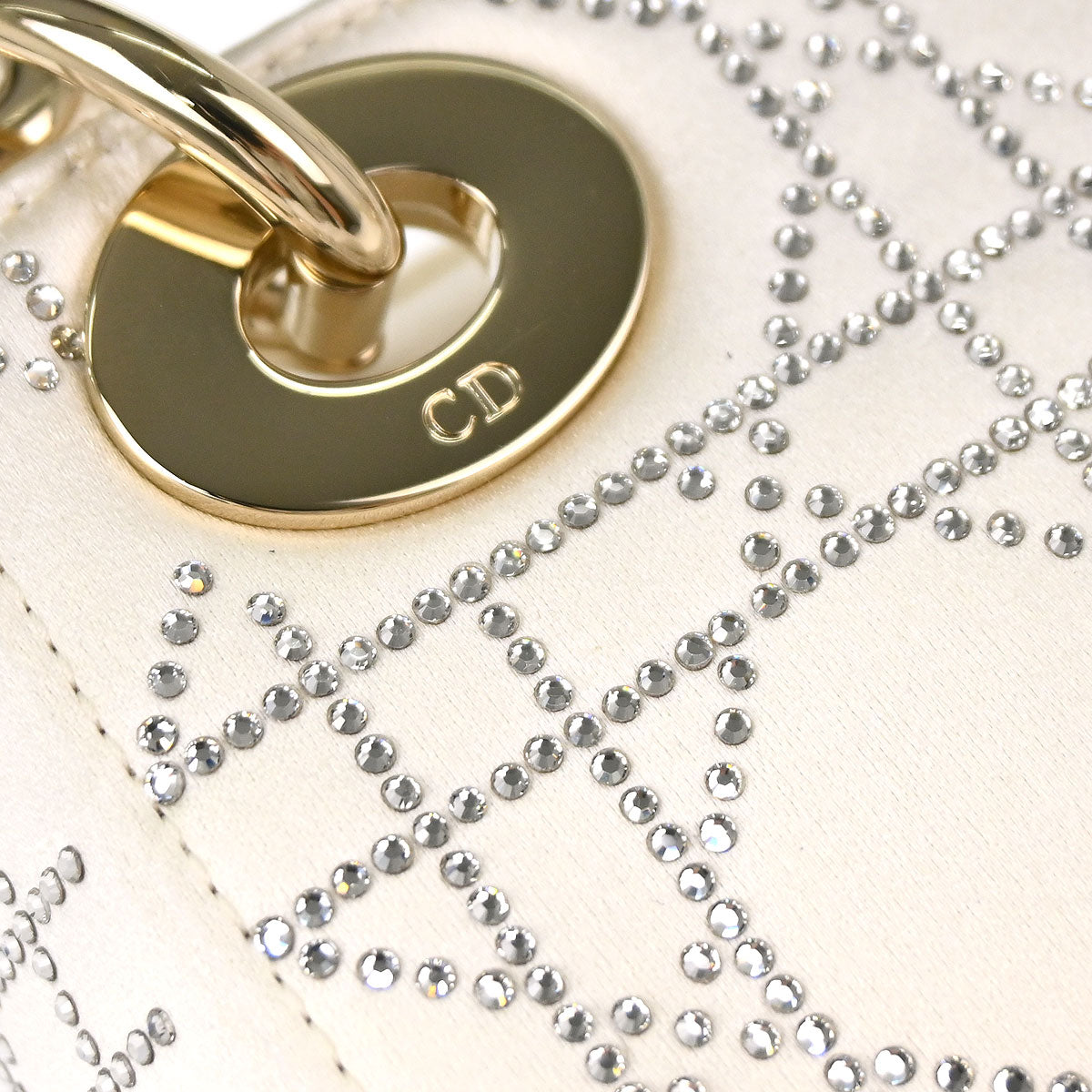 Christian Dior Ivory Satin Small Lady Dior 2way Shoulder Handbag