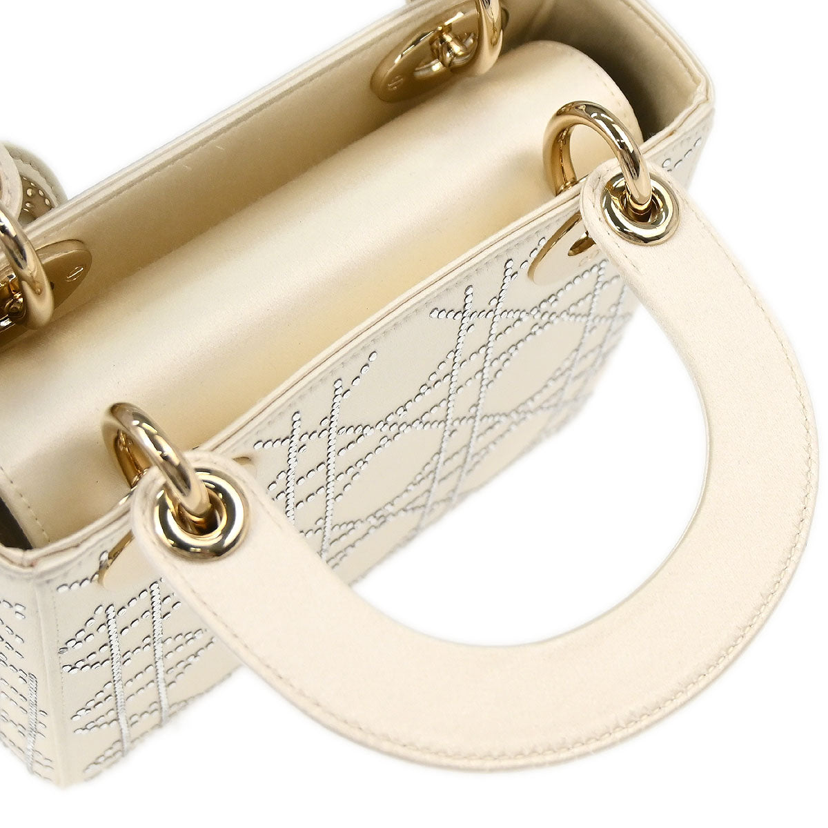 Christian Dior Ivory Satin Small Lady Dior 2way Shoulder Handbag