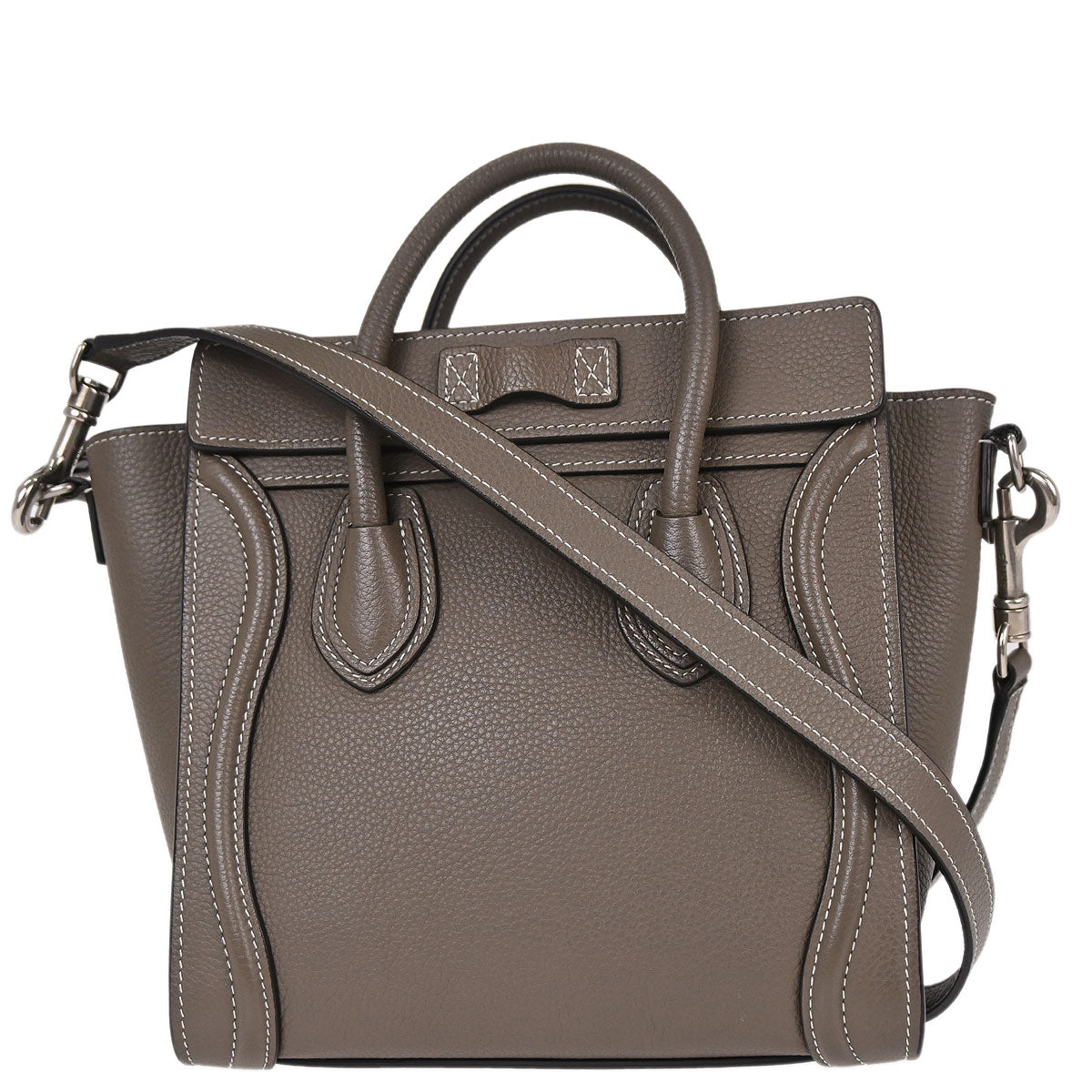 Celine Brown Leather Nano Luggage 2way Shoulder Tote Bag