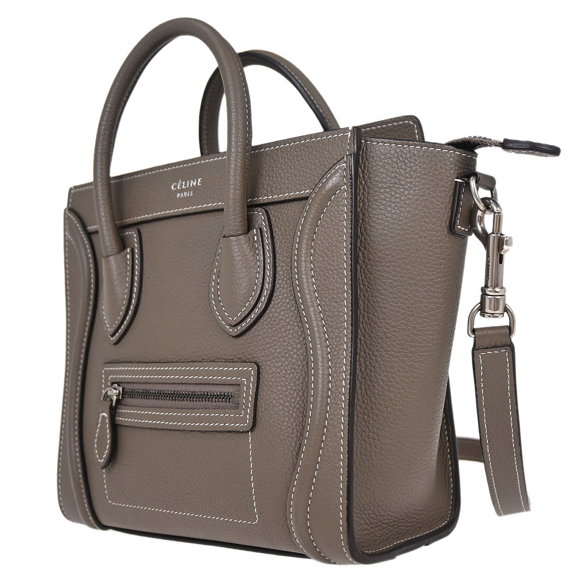 Celine Brown Leather Nano Luggage 2way Shoulder Tote Bag