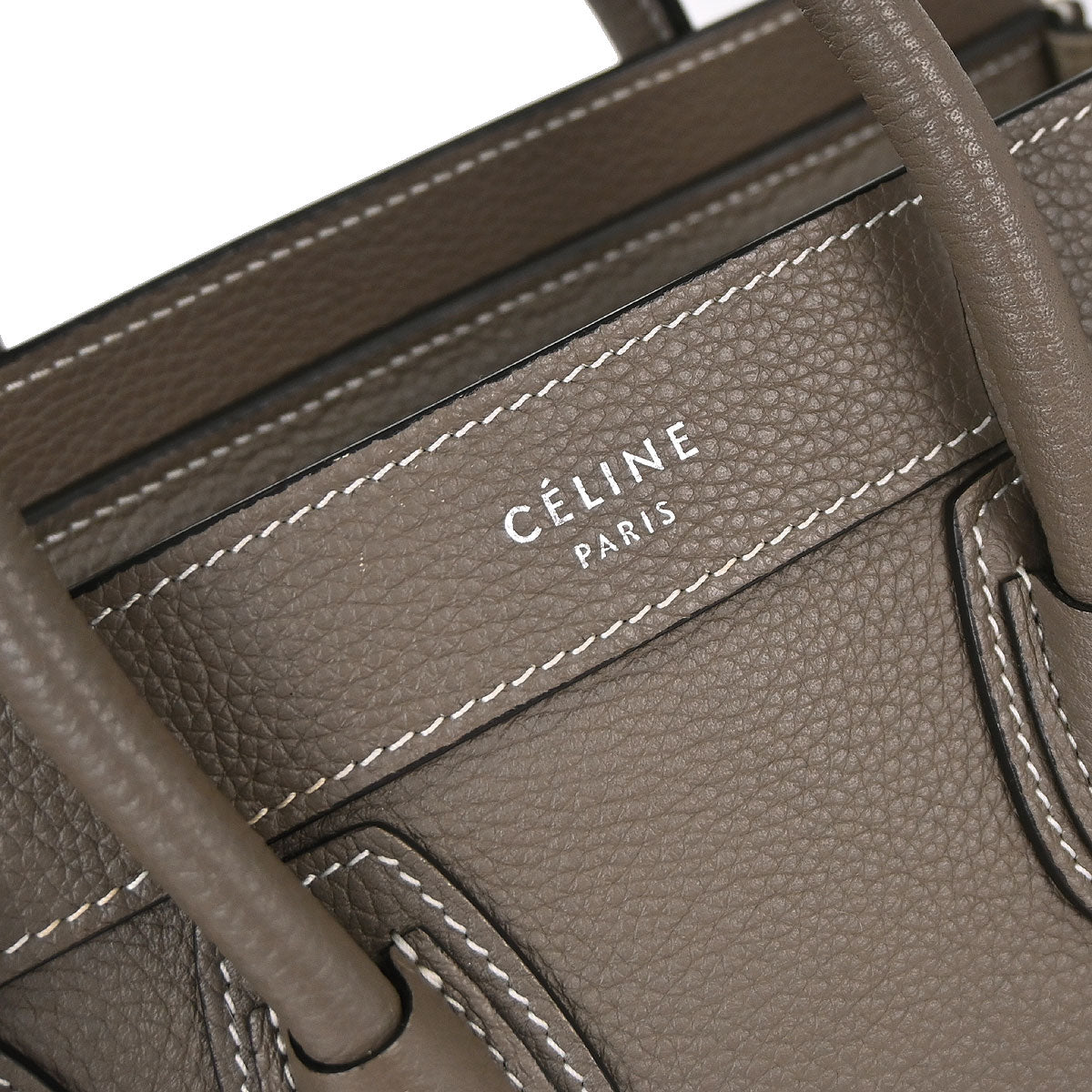 Celine Brown Leather Nano Luggage 2way Shoulder Tote Bag