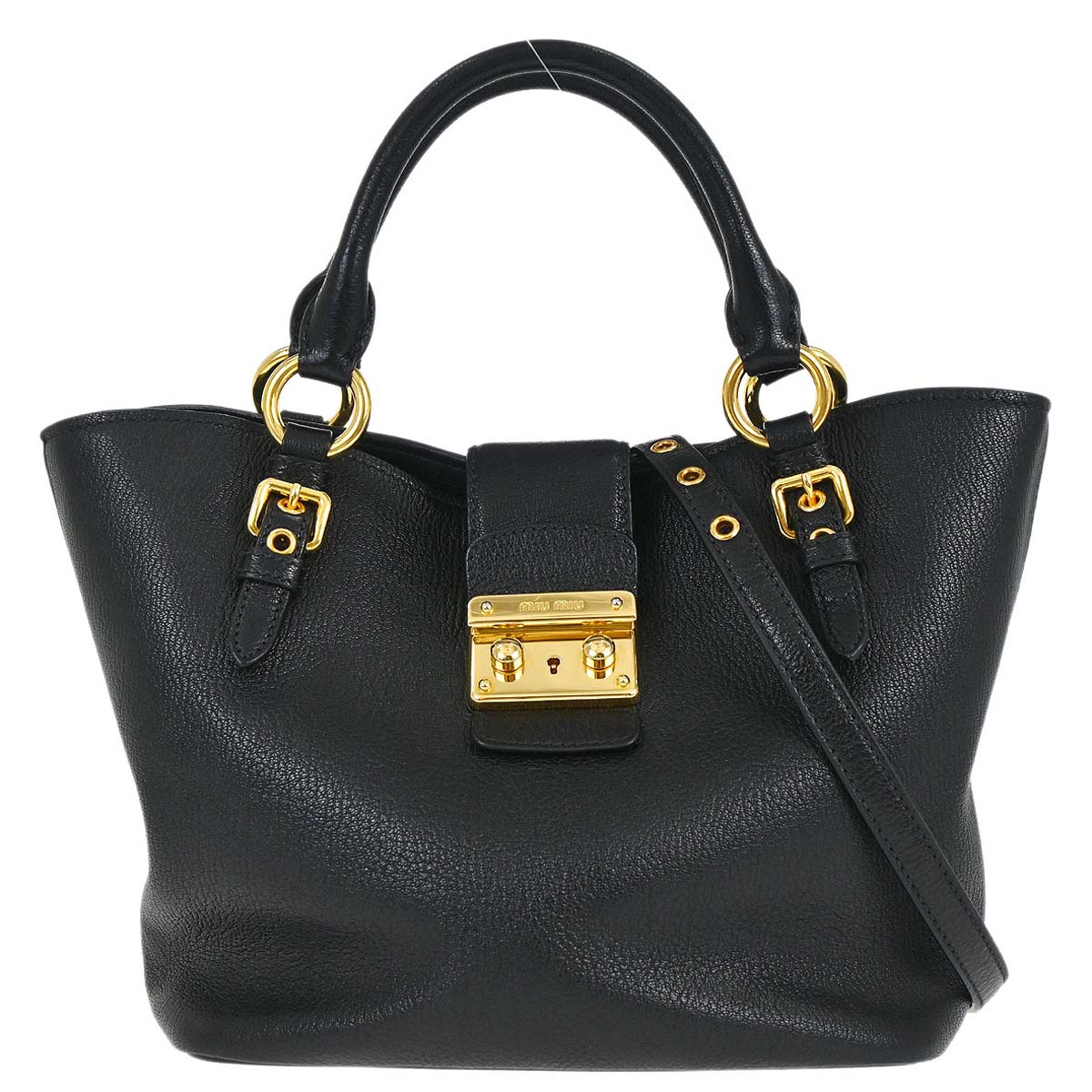 Miu Miu Black Chevre 2way Shoulder Tote Bag