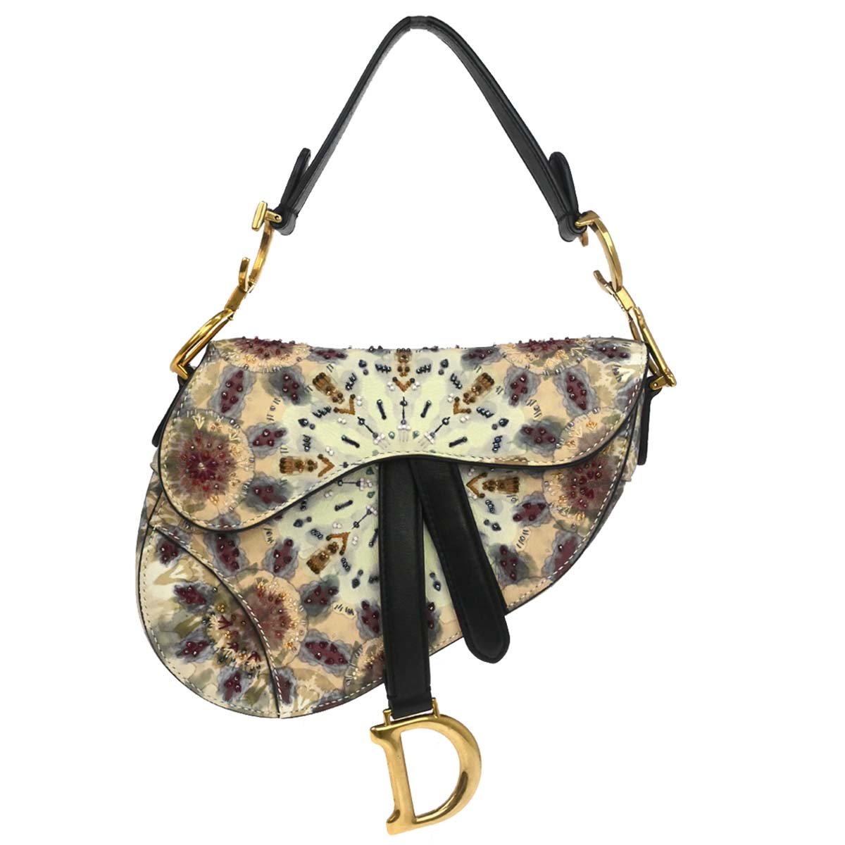 Christian Dior 2019 Kaleidiorscopic Collection Hand-painted Beaded Calfskin Saddle Bag Gold Tone Hardware