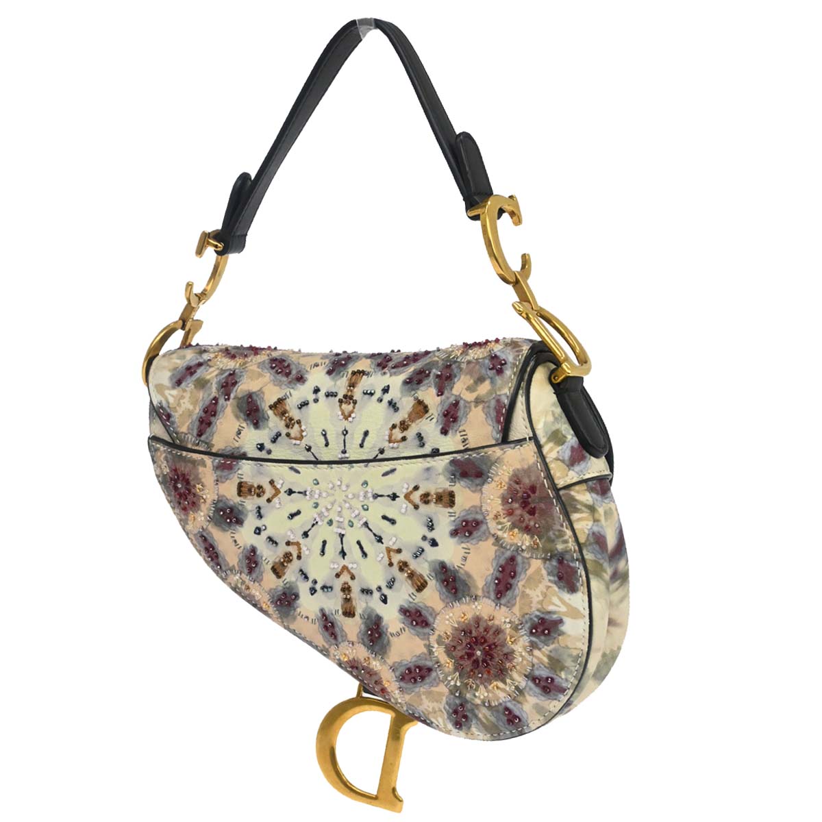 Christian Dior 2019 Kaleidiorscopic Collection Hand-painted Beaded Calfskin Saddle Bag Gold Tone Hardware