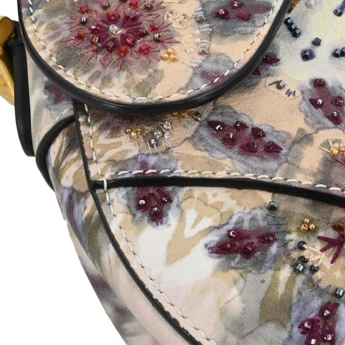 Christian Dior 2019 Kaleidiorscopic Collection Hand-painted Beaded Calfskin Saddle Bag Gold Tone Hardware