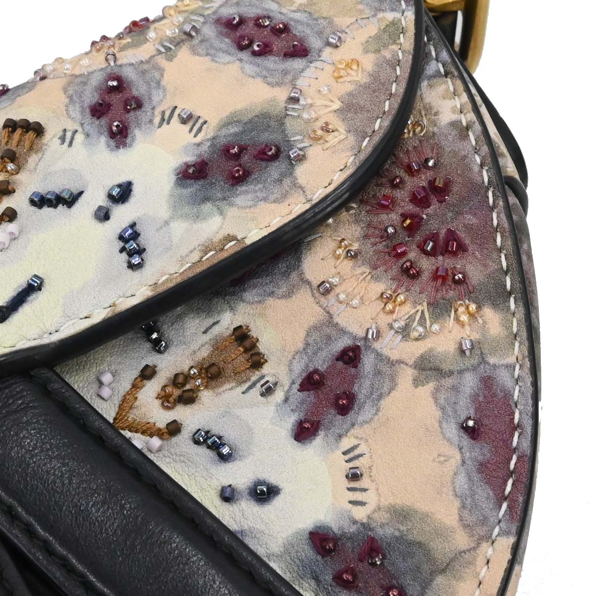Christian Dior 2019 Kaleidiorscopic Collection Hand-painted Beaded Calfskin Saddle Bag Gold Tone Hardware