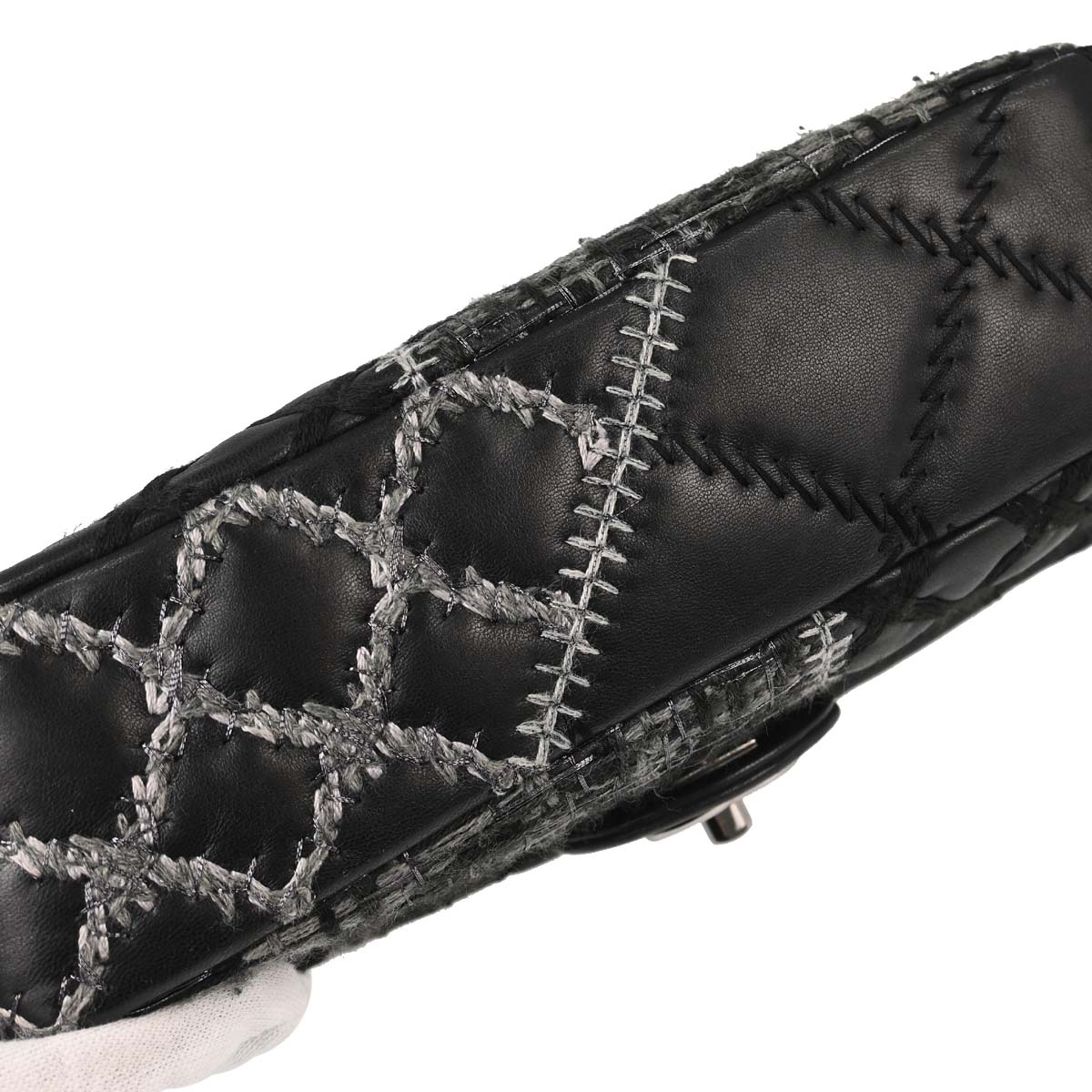 Chanel Black Tweed Lambskin Patchwork Stitch Shoulder Bag