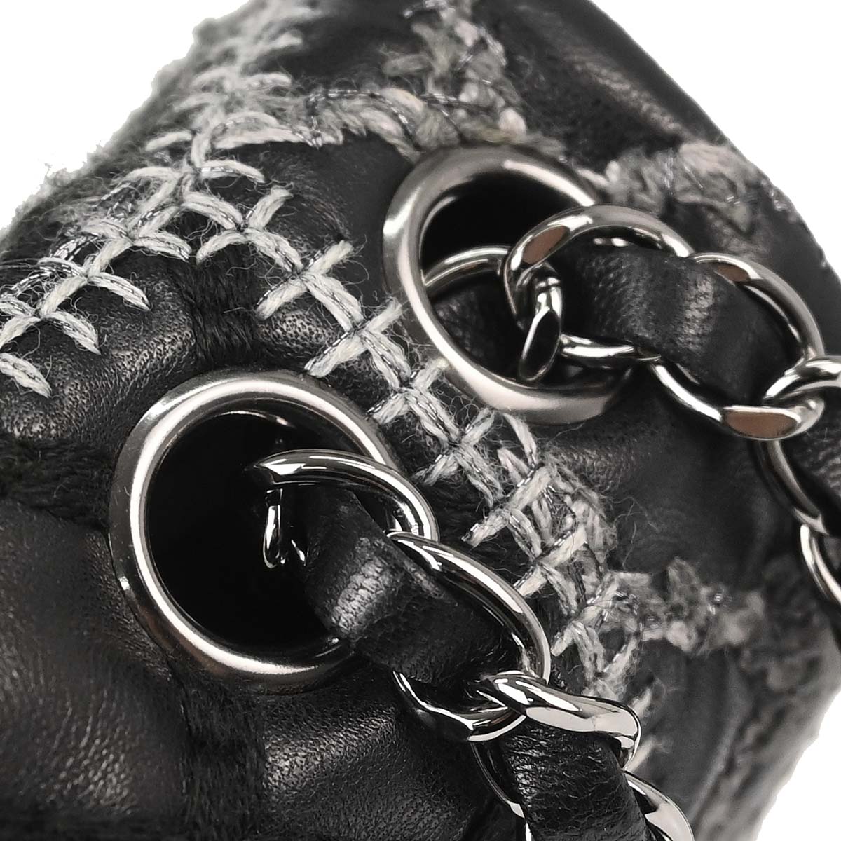 Chanel Black Tweed Lambskin Patchwork Stitch Shoulder Bag