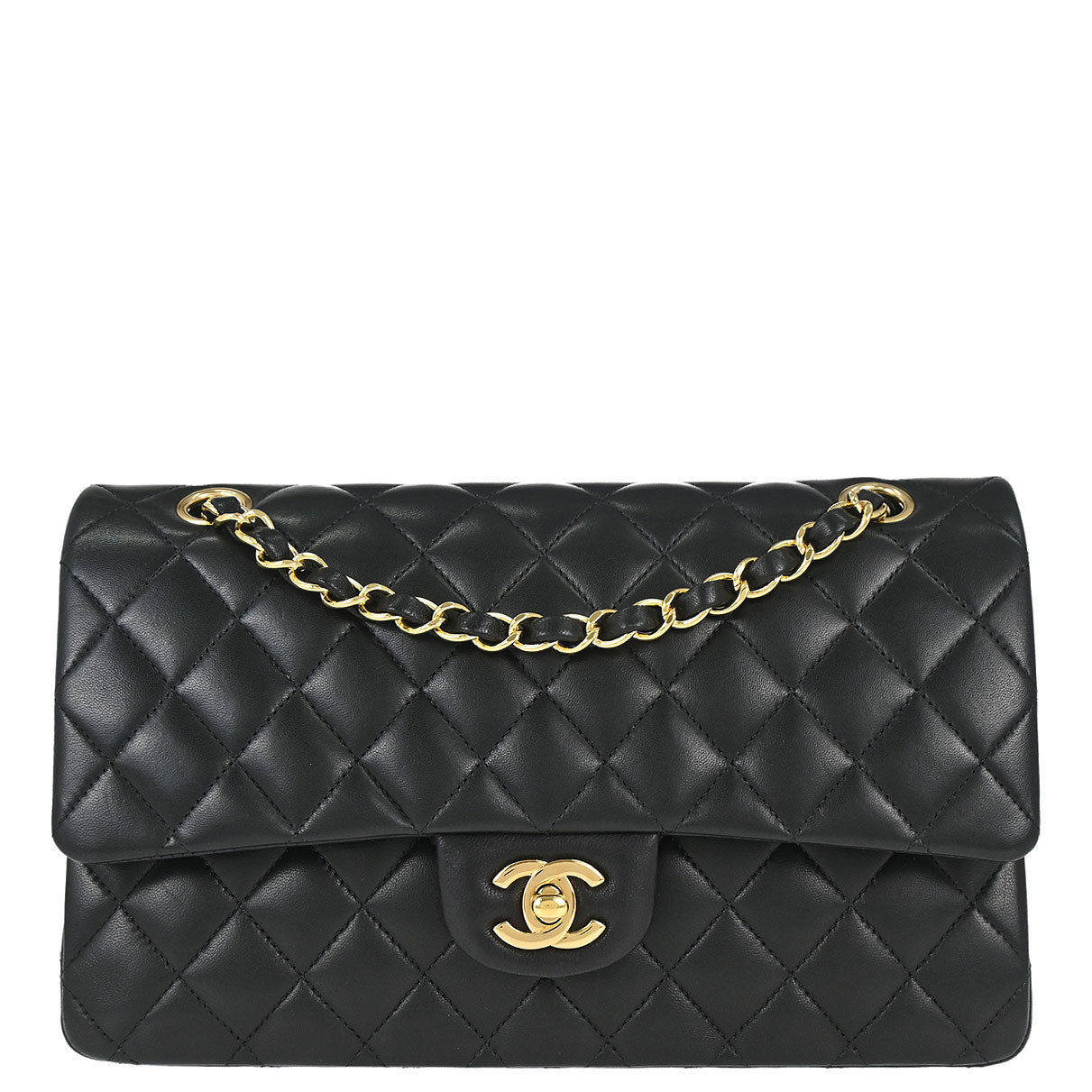 Chanel 2012 Black Lambskin Medium Classic Double Flap Shoulder Bag