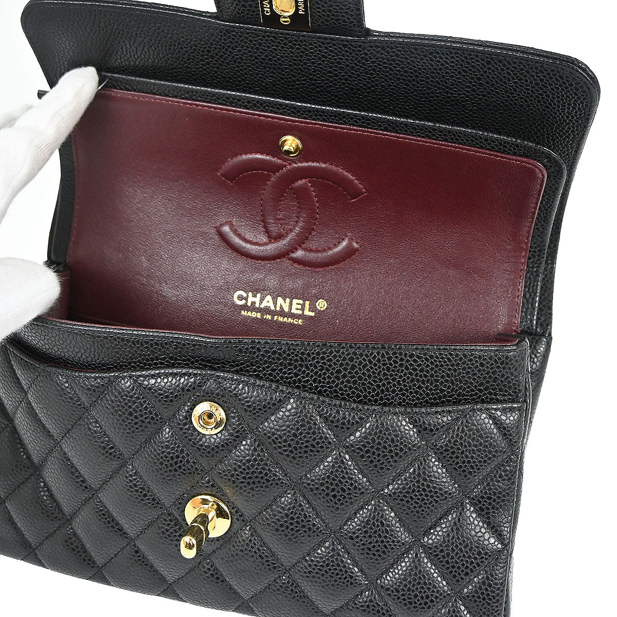 Chanel Black Caviar Skin Small Classic Double Flap Shoulder Bag