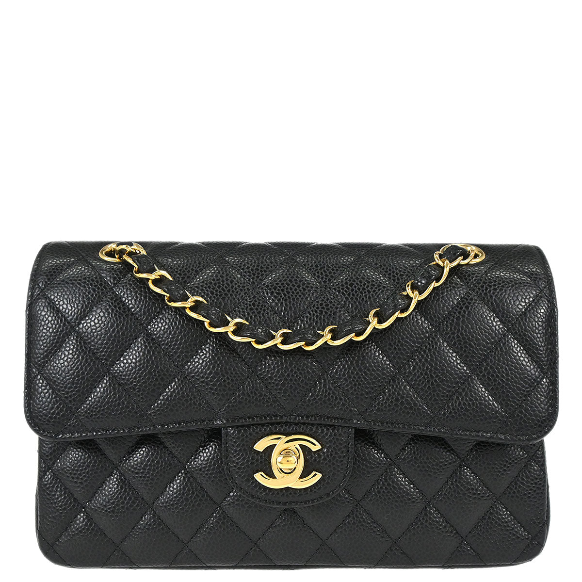 Chanel 2019 Black Caviar Skin Small Classic Double Flap Shoulder Bag
