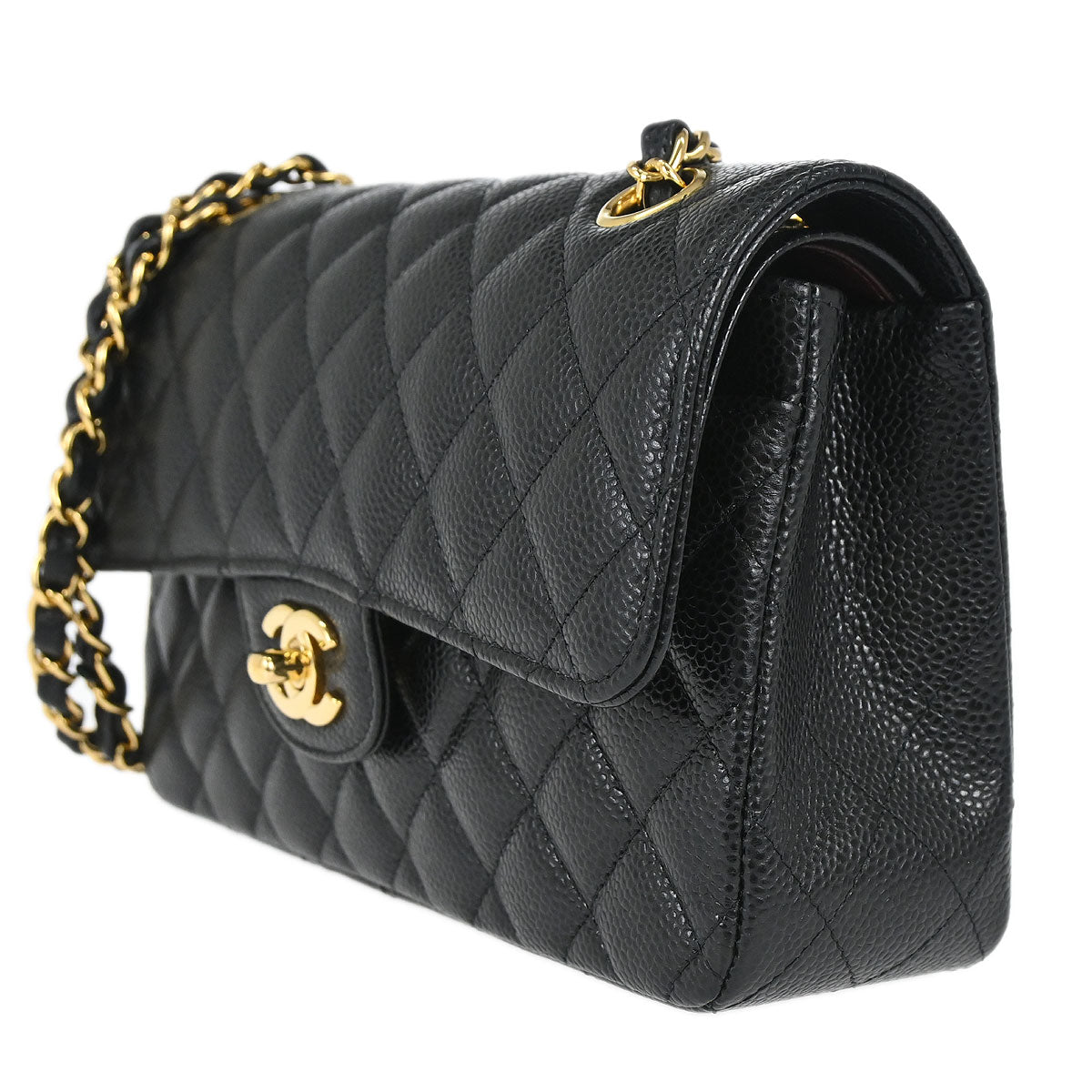 Chanel 2019 Black Caviar Skin Small Classic Double Flap Shoulder Bag