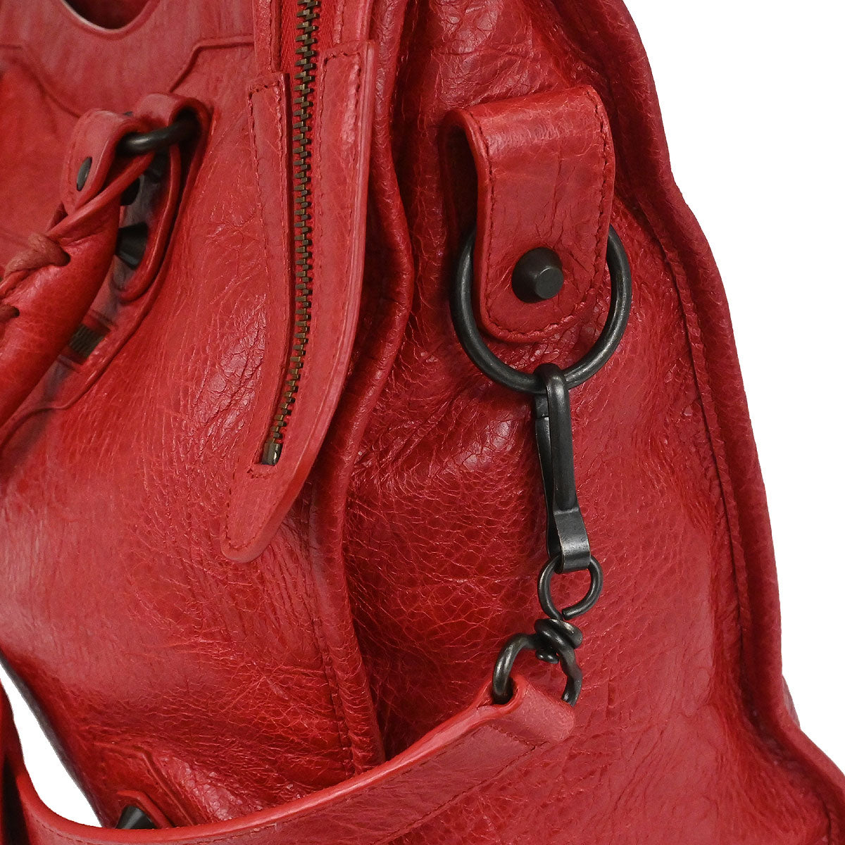 Balenciaga Red Lambskin City Medium 2way Shoulder Handbag