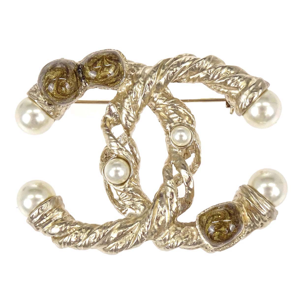 Chanel CC Brooch Pin Gold Costume Pearl A11A