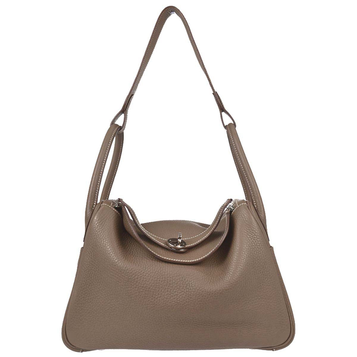 Hermes Etoupe Gray Taurillon Clemence Lindy 30 Shoulder Bag