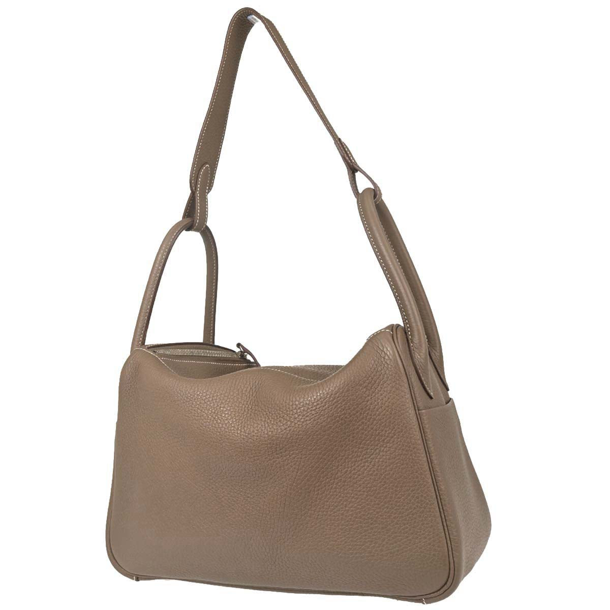 Hermes Etoupe Gray Taurillon Clemence Lindy 30 Shoulder Bag