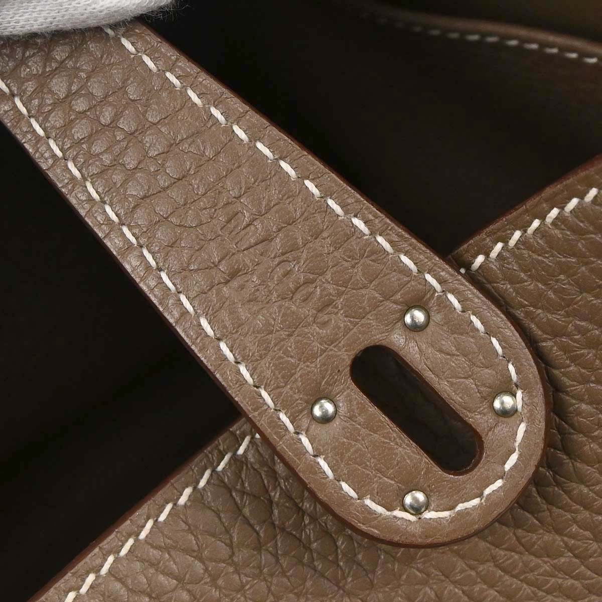 Hermes Etoupe Gray Taurillon Clemence Lindy 30 Shoulder Bag