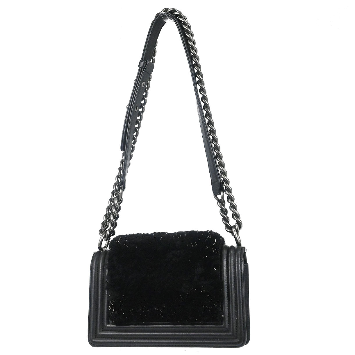 Boy Chanel 2017 Black Lambskin Lapin Fur Small Chain Shoulder Bag