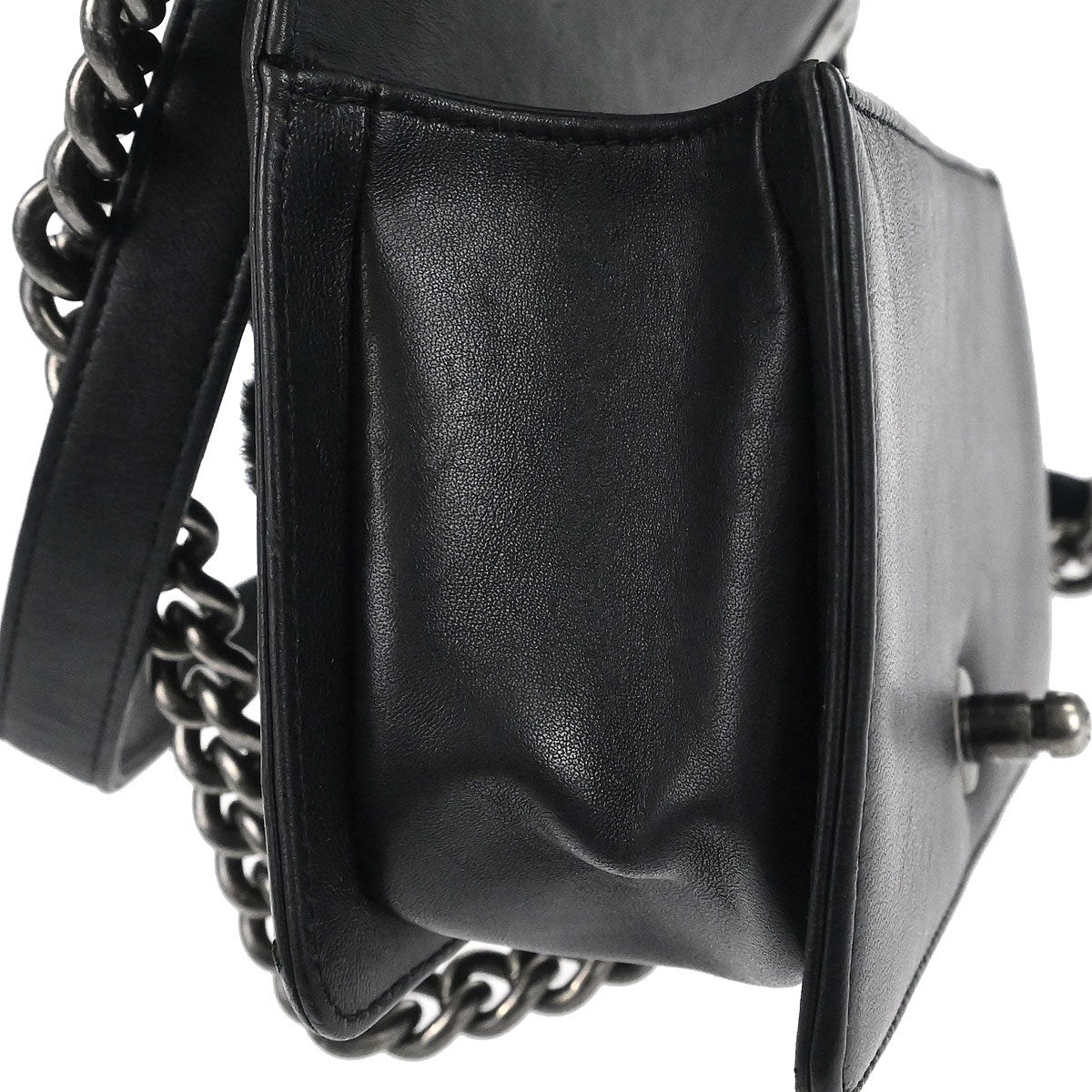 Boy Chanel 2017 Black Lambskin Lapin Fur Small Chain Shoulder Bag