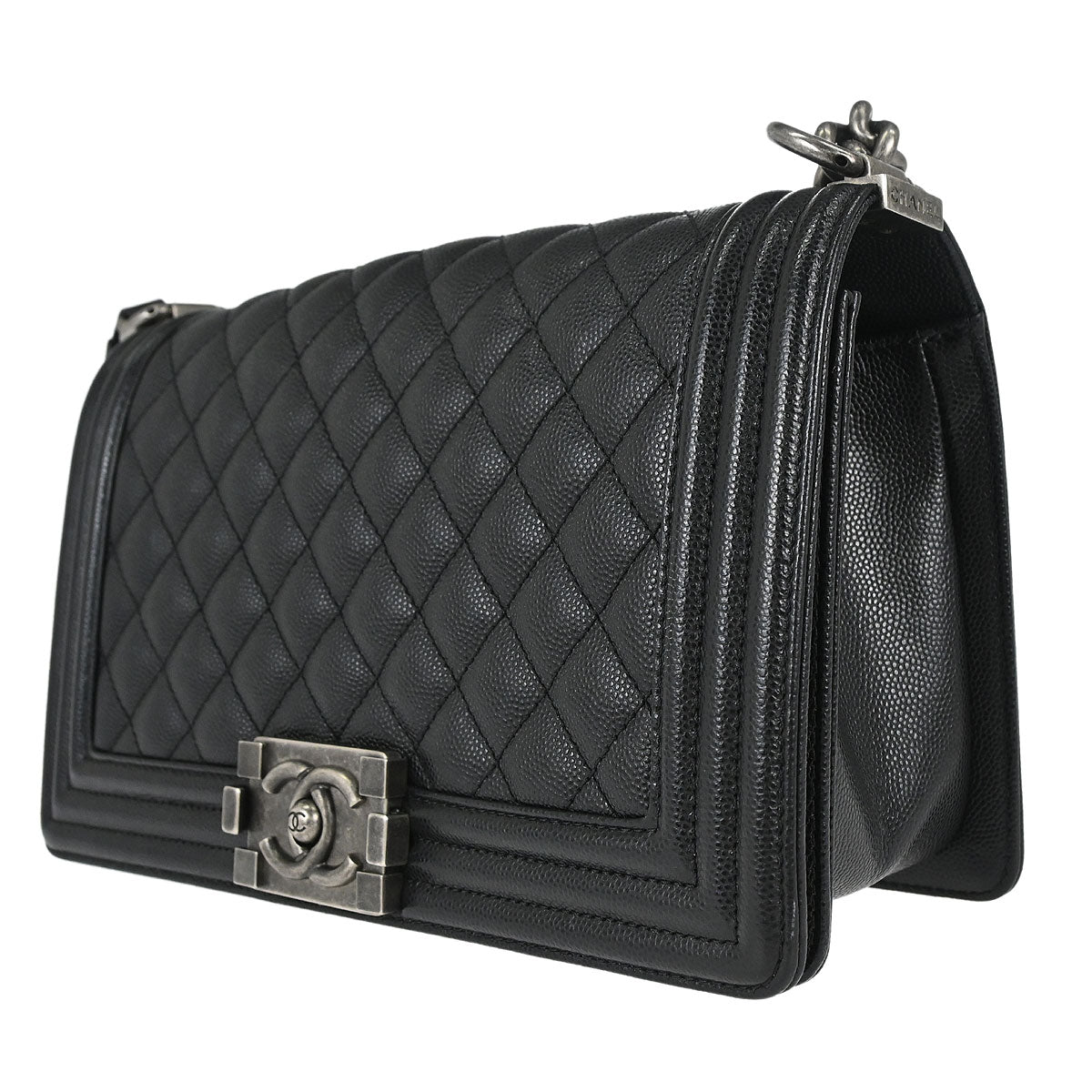 Boy Chanel Black Caviar Skin Medium Chain Shoulder Bag