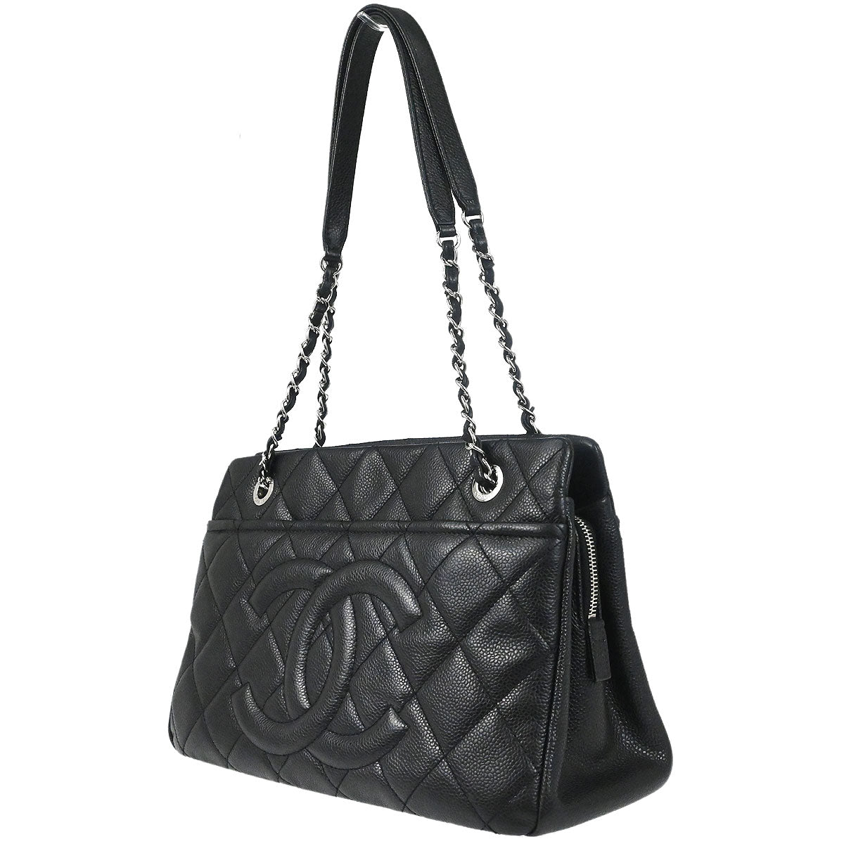 Chanel 2013-2014 Black Caviar Skin Timeless CC Chain Tote Bag