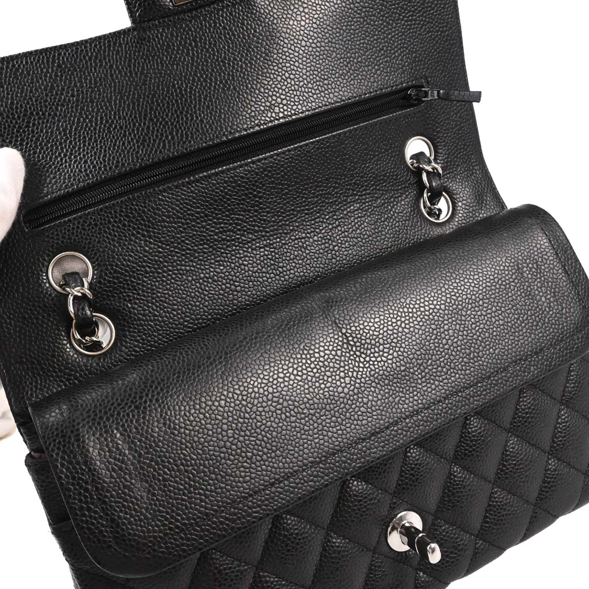 Chanel Black Caviar Skin Medium Classic Double Flap Shoulder Bag
