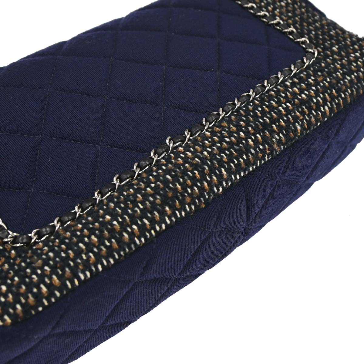 Chanel 2014-2015 Navy Black Cotton Tweed Shoulder Bag