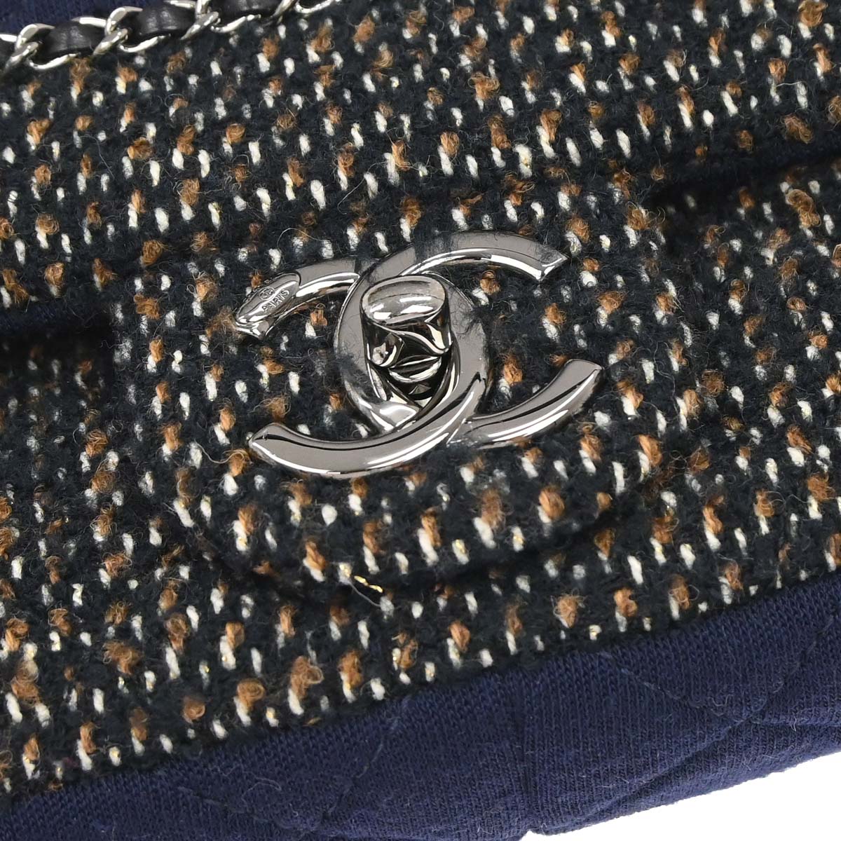Chanel 2014-2015 Navy Black Cotton Tweed Shoulder Bag