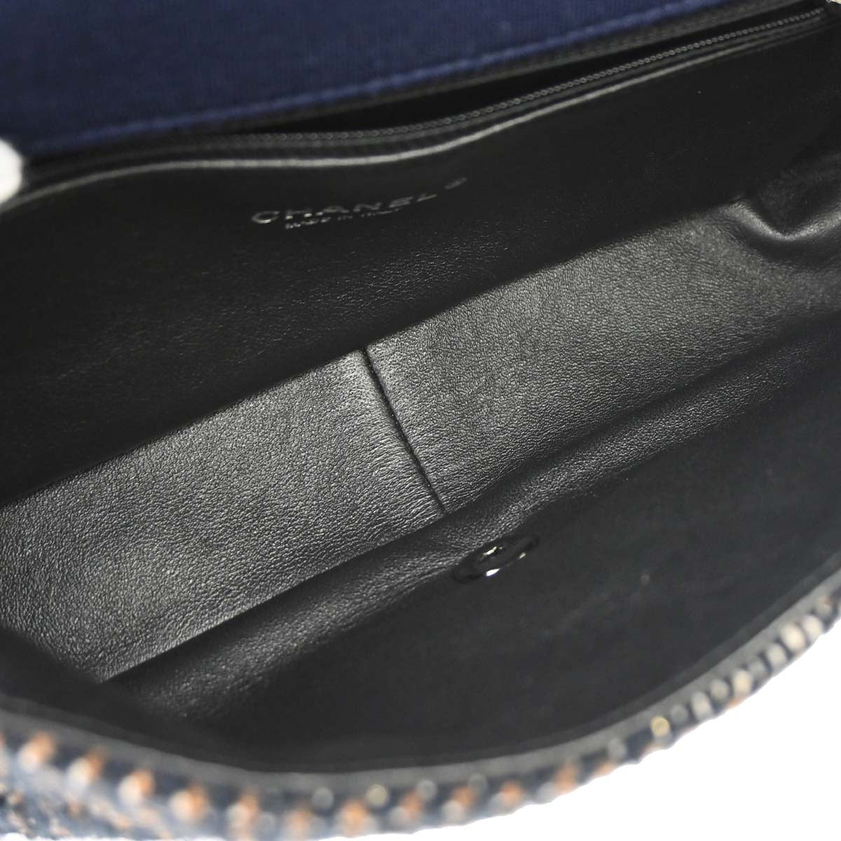 Chanel 2014-2015 Navy Black Cotton Tweed Shoulder Bag