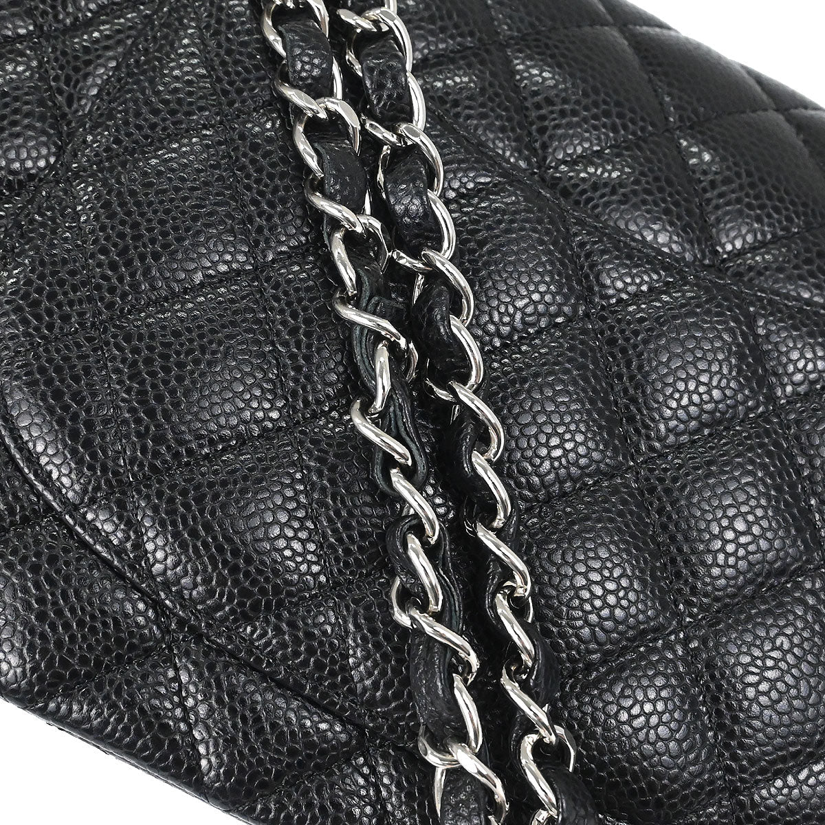 Chanel 2017-2018 Black Caviar Skin Medium Classic Double Flap Shoulder Bag