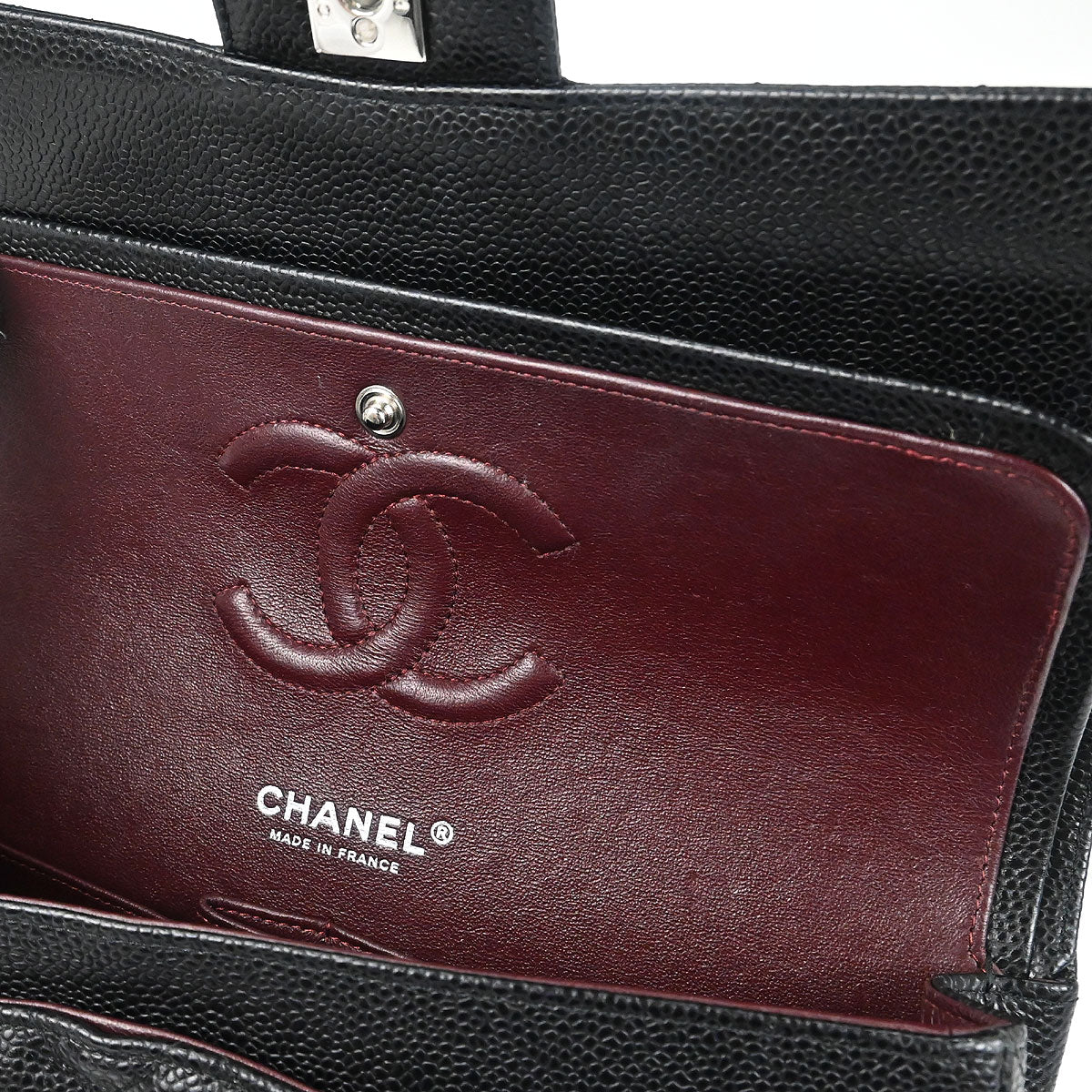 Chanel 2017-2018 Black Caviar Skin Medium Classic Double Flap Shoulder Bag