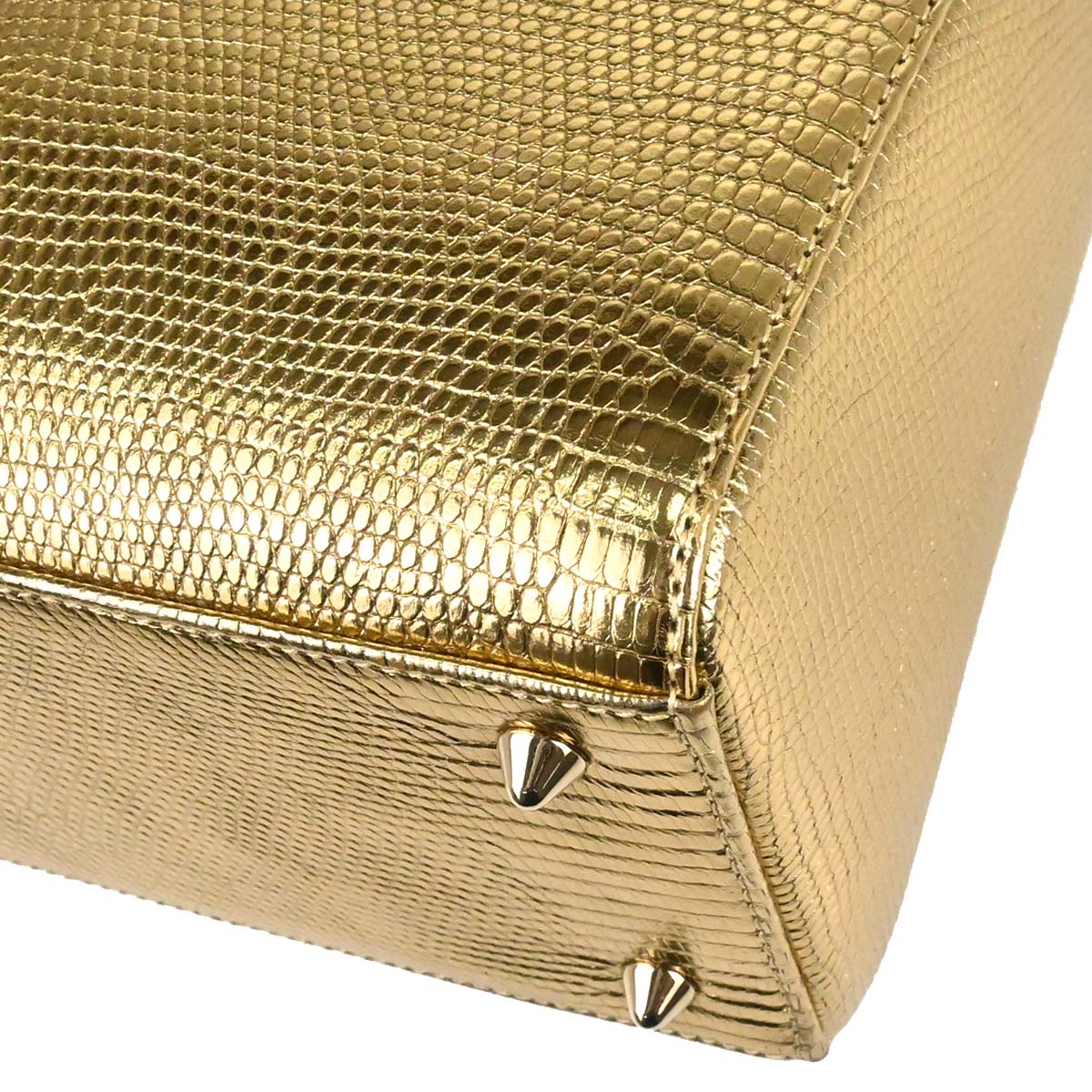 Christian Dior * Gold Lizard Lady Dior Cannage 2way Shoulder Handbag