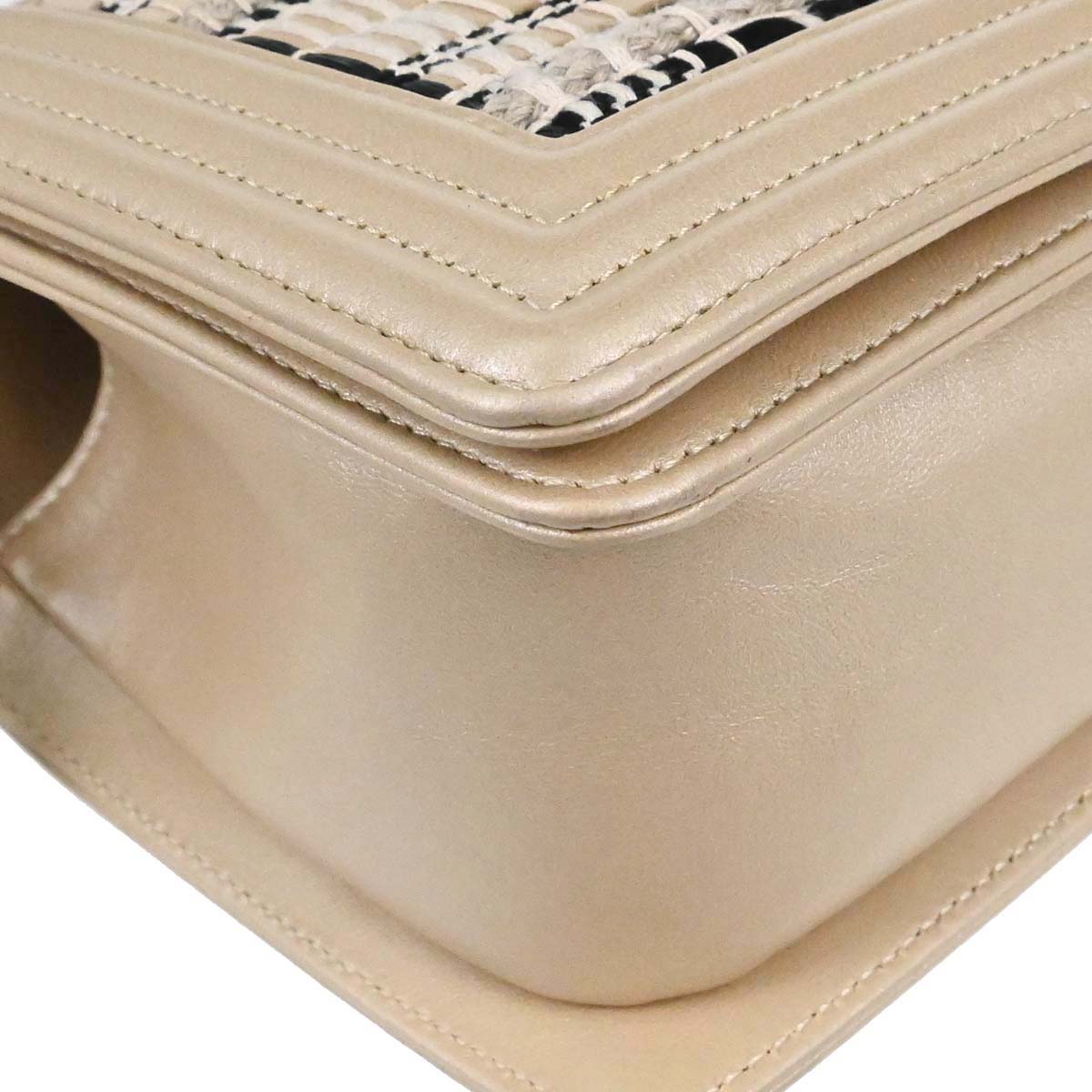 Boy Chanel 2019 Beige Tweed Lambskin Medium Double Chain Shoulder Bag