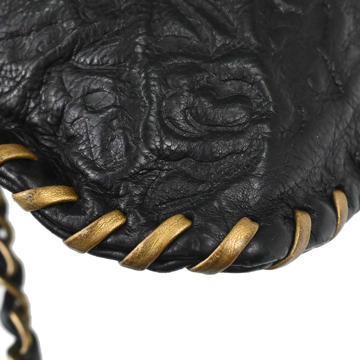 Chanel Black Embossed Calfskin Icon Drawstring Bucket Shoulder Bag