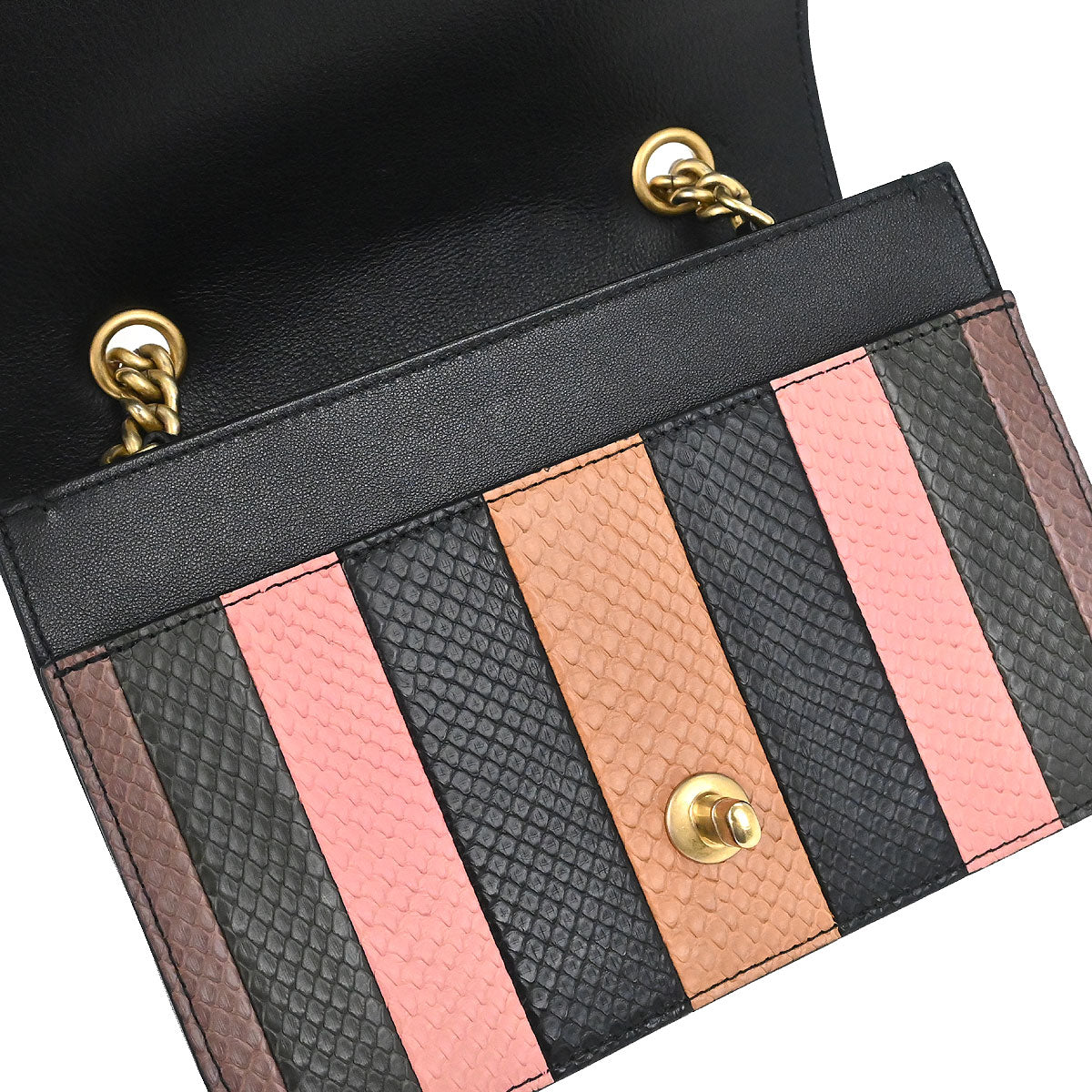 Chanel * 2018 Black Calfskin Python Front Chain Flap Bag Shoulder Bag