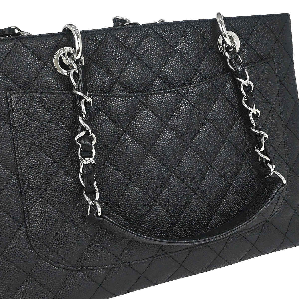 Chanel 2012 Black Caviar Skin Grand Shopping Tote GST Chain Handbag